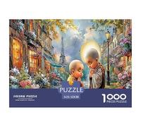 Paris Monk Scene Educational Game Challenge 1000 Piece Puzzle for Adults -Child Sunlit Village Street Decompression Fun Present for Home52x38cm/1000pcs