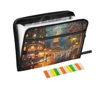 Paris Night Accordion File Organizer Portable Expanding File Folder with Safe Zipper & Colorful Labels for A4 Papers Important Document Storage Letter Receipt