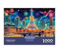 Paris Night Fireworks 1000 Pieces Jigsaw Puzzles Engaging Home Decoration Eiffel Tower Night Reflection Jigsaw Puzzles Home Decoration for Gifts 52x38cm/1000pcs