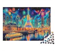 Paris Night Fireworks Paper Glowing Futuristic City at Night Jigsaw Puzzle Boredom Buster Collectible Gift 52x38cm/1000pcs