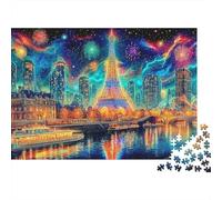Paris Night Fireworks1000pc Cardboard Eiffel Starry Jigsaw Puzzle Adults Impossible Challenge Office Break Stress Relief Creative Home Decor 52x38cm/1000pcs