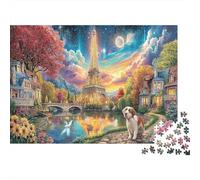 Paris Night Scene Cardboard Dreamy Castle by River at Sunset Premium Jigsaw Puzzle Boredom Buster Home Decor 52x38cm/1000pcs
