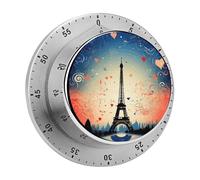 Paris Pattern Kitchen Timer - Mechanical Visual Timer, Stainless Steel Digital Timers with Magnetic Base Egg Timers for Hard Boiled Eggs 60-Minute Countdown Kitchen Clock for Cooking