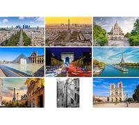 Paris Postcard Set 9 Cards / Postcards - Motifs: Eiffel Tower La Defense Sacre Coeur Notre Dame Louvre Arc de Triomphe Montmatre - Photos Pictures from France