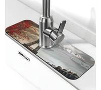 Paris Printed Diatomite Kitchen Faucet Mat, Water Absorbent Sink Splash Guard, Quick Drying Faucet Pad , Non-Slip Sink Accessories for Kitchen Bathroom Counter (15" X 5.5" )
