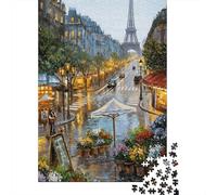 Paris Rainy Street Scene 1000 Pieces Sturdy Cardboard Classic Jigsaw Puzzle Adults Kids Impossible Hard Difficult Challenging Decompression Wall Decor Gift Idea 52x38cm/1000pcs