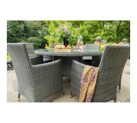 Paris Rattan Garden Patio Dining Set by Royalcraft - 4 Seats Grey Cushions