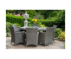 Paris Rattan Garden Patio Dining Set by Royalcraft - 6 Seats Grey Cushions