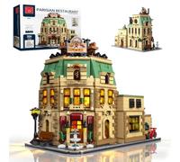 Paris Restaurant Building Set for Adults, 3104 PCS Modular Architecture set | 3104 PCS Modular European Street Architecture Model Kit with LED Lights, French Cafe House Building Blocks
