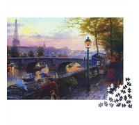 Paris River Sunset 1000pc Eiffel River Night Thick Cardboard Puzzle for Stress Relief Seekers Christmas Gathering Home Decor Senior Citizens Senior Centre Activity 52x38cm/1000pcs