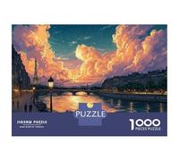 Paris Riverside Sunset 1000 Piece Jigsaw Puzzle Paper for Adults Romantic City Night View Puzzle Game for Family Relax Decor Gift 38x26cm/1000pcs
