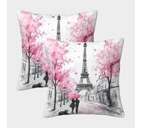 Paris Romance Scene-watercolor Romantic Street_2 Pillow Covers 2 Pack Cozy Pillowcases Art Cushion Case with Invisible Zipper Decorative for Couch Livingroom 45x45cm