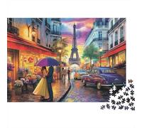 Paris Romance Street 1000 Pieces Jigsaws for Adults 14+, Premium Cardboard, Paris Rainy Street, Challenging Brain Teaser, Home Wall Art Decor 70x50cm/1000pcs