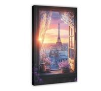 Paris Rustic Window with Eiffel Tower View Canvas Poster Wall Art Decor Print Picture Paintings for Living Room Bedroom Decoration 08x12inch(20x30cm)