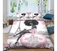 Paris Scene Duvet Cover 3D Feminine Empowerment Art Printed Bedding Set for Kids Teens Adults Microfibre Quilt Cover Bed Decor 3Pcs Super King（260x220cm）
