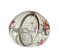 Paris Shower Cap,Vintage Paris Eiffel Toawe And Bicycle With Flower In The Newspaper Waterproof Double Layer Bath Caps Perfect For All Hair Lengths And Thicknesses