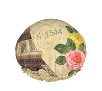 Paris Shower Cap,Vintage Paris Postcard With Eiffel Tower And Flower Butterfly Waterproof Double Layer Bath Caps Perfect For All Hair Lengths And Thicknesses