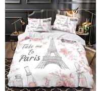 Paris Sketch Comforter Cover 3D Design Printed Super Soft 3 Pcs Bedding Set Zipper Romantic Vintage Quilt Cover Luxury Machine Washable for Kids Girls Boys Adults Women Teens King（220x240cm）