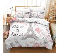 Paris Sketch-Romantic Vintage Style 3Pcs Bedding Set Printed Quilt Cover,3D Duvet Cover for Boys Adult, Microfibre, with Pillowcases Easy Care Microfiber Comforter Cover Hidden Zipper Super King（260x