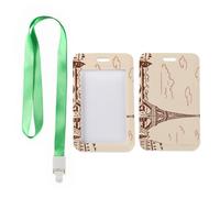 Paris Skyline Badge Holder with Green Lanyard, Travel Pass Holder, Vertical Cards Protector for School, Vertical ID Cards Protector for Work, Delivery Driver Accessories Bus Driver Accessories