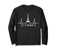 Paris Skyline Heartbeat Eiffel Tower France Flag Love Paris Long Sleeve T-Shirt