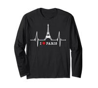 Paris Skyline Heartbeat Eiffel Tower France Heart Love Paris Long Sleeve T-Shirt