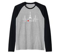 Paris Skyline Heartbeat Eiffel Tower France Heart Love Paris Raglan Baseball Tee