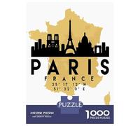 Paris Skyline Map 1000 Piece Jigsaw Puzzle, Old Europe Travel Artwork, Decorative Artwork, Matte Printed Jigsaw, Family Night Game for Adults, 52x38cm/1000pcs