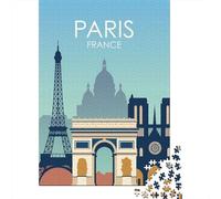 Paris Skyline with Landmarks Travel Puzzle 1000 Pieces, Old Europe Travel Artwork, Thick Cardboard Pieces, Screen-Free Fun for Adults, Travel Gift, 52x38cm/1000pcs