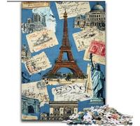 Paris Stamp Collage 1000 Piece Jigsaw Puzzles for Teenagers, Toys Educational Games Stress Relieving Secret Santa Gifts for And Age 14 (26x38cm)