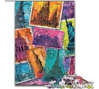 Paris Stamp Collage Adult Jigsaw Puzzles 1000 Pieces, Educational Games Home Decoration Deal As Gifts for The Whole Family (50x75cm)