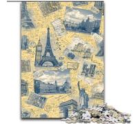 Paris Stamp Collage Adult Jigsaws 1000 Pieces Difficult, Suitable for Ages 14 And Up Family Fun It Is Ideal As A Gift for The Whole Family (50x75cm)