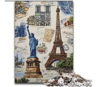 Paris Stamp Collage Adult Jigsaws 1000 Pieces Difficult, Suitable for Ages 14 And Up Family Fun It Is Ideal As A Gift for The Whole Family (50x75cm)