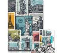 Paris Stamp Collage Adult Puzzles 1000 Pieces,Challenging To Complete But Fun And Humorous Birthday Present,Gifts,Wall Art (38x26cm)
