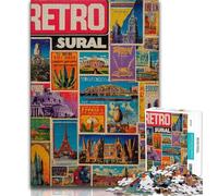 Paris Stamp Collage Jigsaw Puzzles for Adults 1000 Piece Puzzle,Challenging To Complete But Fun And Humorous Educational Game for Birthday (38x26cm)