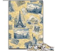 Paris Stamp Collage Jigsaw Puzzles for Adults, Suitable for Ages 14 And Up Family Fun It Is Ideal As A Gift for The Whole Family (26x38cm)