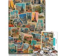 Paris Stamp Collage Jigsaw Puzzles for Teenagers 1000 Piece,for Educational Game Challenge Toy for Is Ideal As A Gift for The Whole Family (38x26cm)