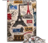 Paris Stamp Collage JigsawPuzzle 1000 Pieces for Adults, Toys Educational Games Stress Relieving Unique Birthday And Gifts (26x38cm)