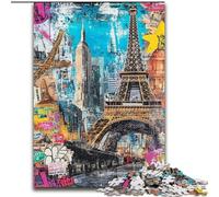 Paris Stamp Collage Jigsaws Puzzles 1000 Pieces for Adults Gifts, Help The Brain Exercise Addictive Toys to Cultivate Patience Unique Challenge Game (26x38cm)