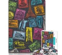 Paris Stamps Puzzles for Teenagers Teens 1000pc Puzzle,Decompressing Intellectual Educational Toy Secret Santa Gifts 50x75cm