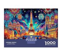 Paris Starry Night 1000 Pc Paris Cityscape Neon Lights Eco-Friendly Paper Premium Jigsaw Puzzle for Adults Educational Game Decompression Wall Decoration And Gifts 52x38cm/1000pcs
