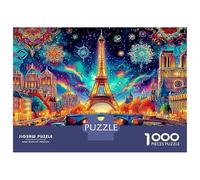 Paris Starry Night 1000 Pieces Cardboard Neon Eiffel Tower Puzzle Ultra Difficult Collectors Wall Art Framing Gift for Couple Partners 52x38cm/1000pcs