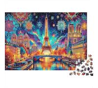Paris Starry Night 1000pc DIY Jigsaw Puzzle for Adults All Ages Sturdy Recycled Paper Notre Dame Neon Decor Home Decoration Wall Display Festive Brain Game Puzzle 70x50cm/1000pcs