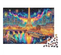 Paris Street 1000-piece Recycled Cardboard Puzzle Adults Eiffel Tower at Night Stress Relief Brain Teaser Cognitive Development Eco-Friendly Premium Quality Indoor Solo Game 38x26cm/1000pcs