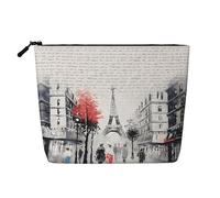 Paris Street Eiffel Tower Painting Printed Single-Layer Cosmetic Bag Faux Linen Material Large Capacity Coin Purse Travel and Business Trip Essential