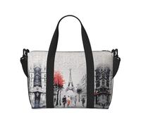 Paris Street Eiffel Tower Painting Printed Travel Tote Bag, Large Capacity Gym Bag, Lightweight Weekend Travel Shoulder Bag, Unisex