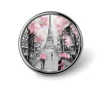 Paris Street Eiffel Tower Pink Floral Badge,Comfort Light in Weight Round Emblem Cute Funny Decor Brooch Smooth Does Not Fade Badges for Hats Jackets Coat Shirt