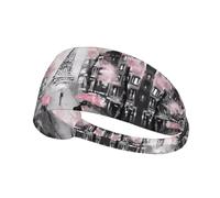 Paris Street Eiffel Tower Pink Floral Elastic Exercise Headband - Soft Sweat-Wicking Throw for Women