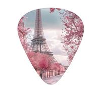 Paris Street Eiffel Tower Pink Floral - Guitar Picks-12 Pack Includes Thin, Medium & Heavy Gauges, Best Gift for Guitar Lovers