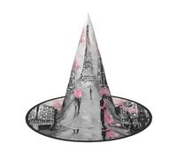 Paris Street Eiffel Tower Pink Floral Halloween Witch Hat Halloween Costumes For Women Men Witch Hats Fancy Dress